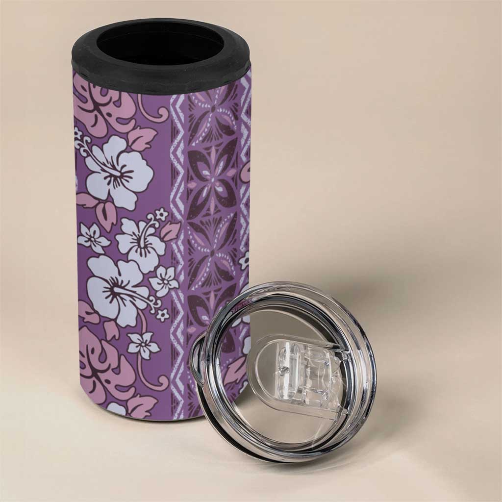 Hawaii Vintage Violet Hibiscus Tapa Pattern 4 in 1 Can Cooler Tumbler