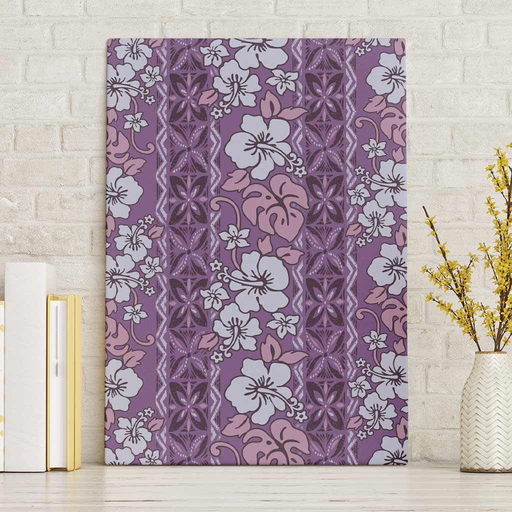 Hawaii Vintage Violet Hibiscus Tapa Pattern Canvas Wall Art