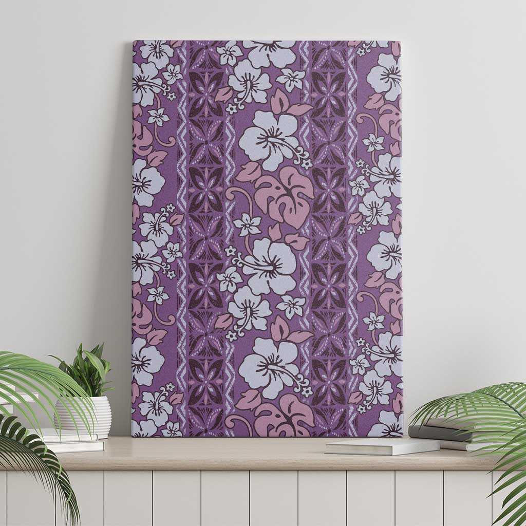 Hawaii Vintage Violet Hibiscus Tapa Pattern Canvas Wall Art LT05 - Polynesian Pride
