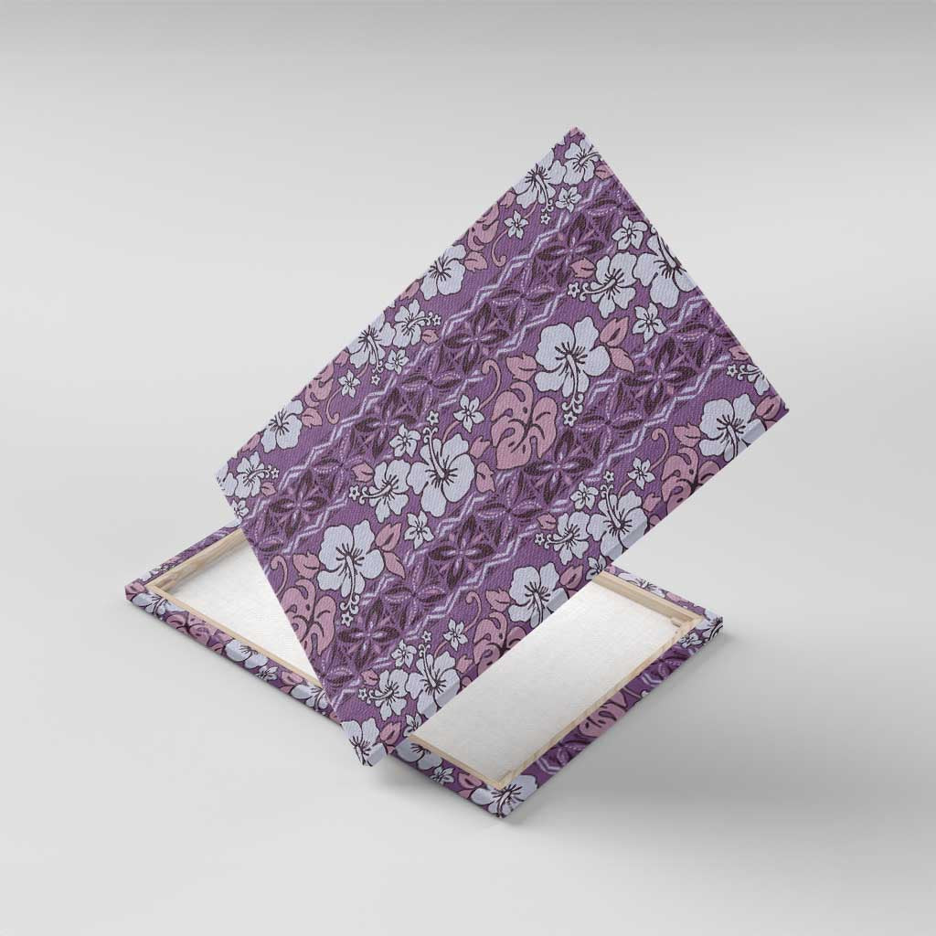 Hawaii Vintage Violet Hibiscus Tapa Pattern Canvas Wall Art LT05 With Frame Violet - Polynesian Pride
