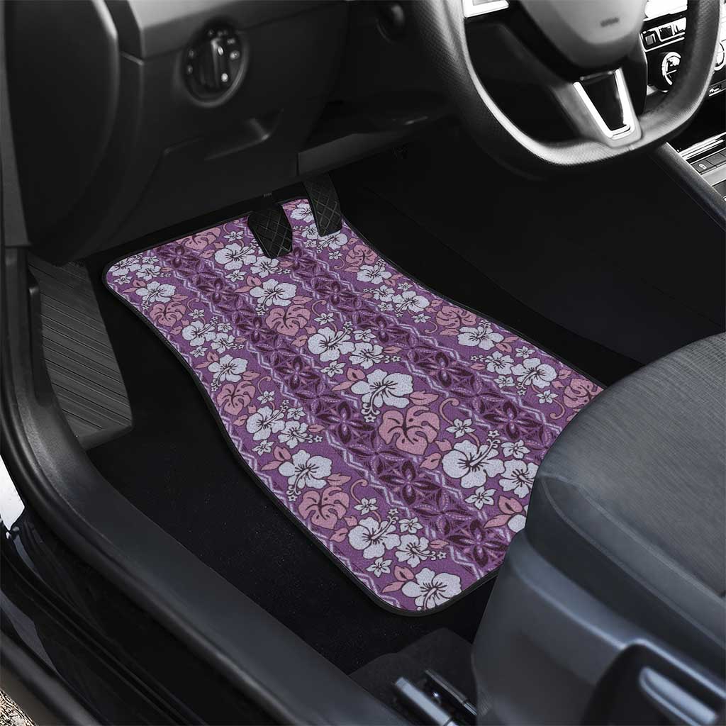 Hawaii Vintage Violet Hibiscus Tapa Pattern Car Mats