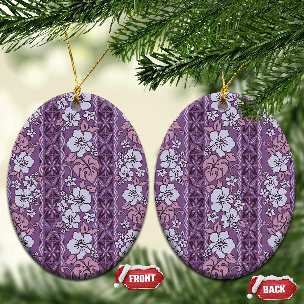 Hawaii Vintage Violet Hibiscus Tapa Pattern Ceramic Ornament LT05 Oval Violet - Polynesian Pride
