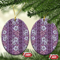 Hawaii Vintage Violet Hibiscus Tapa Pattern Ceramic Ornament LT05 Oval Violet - Polynesian Pride