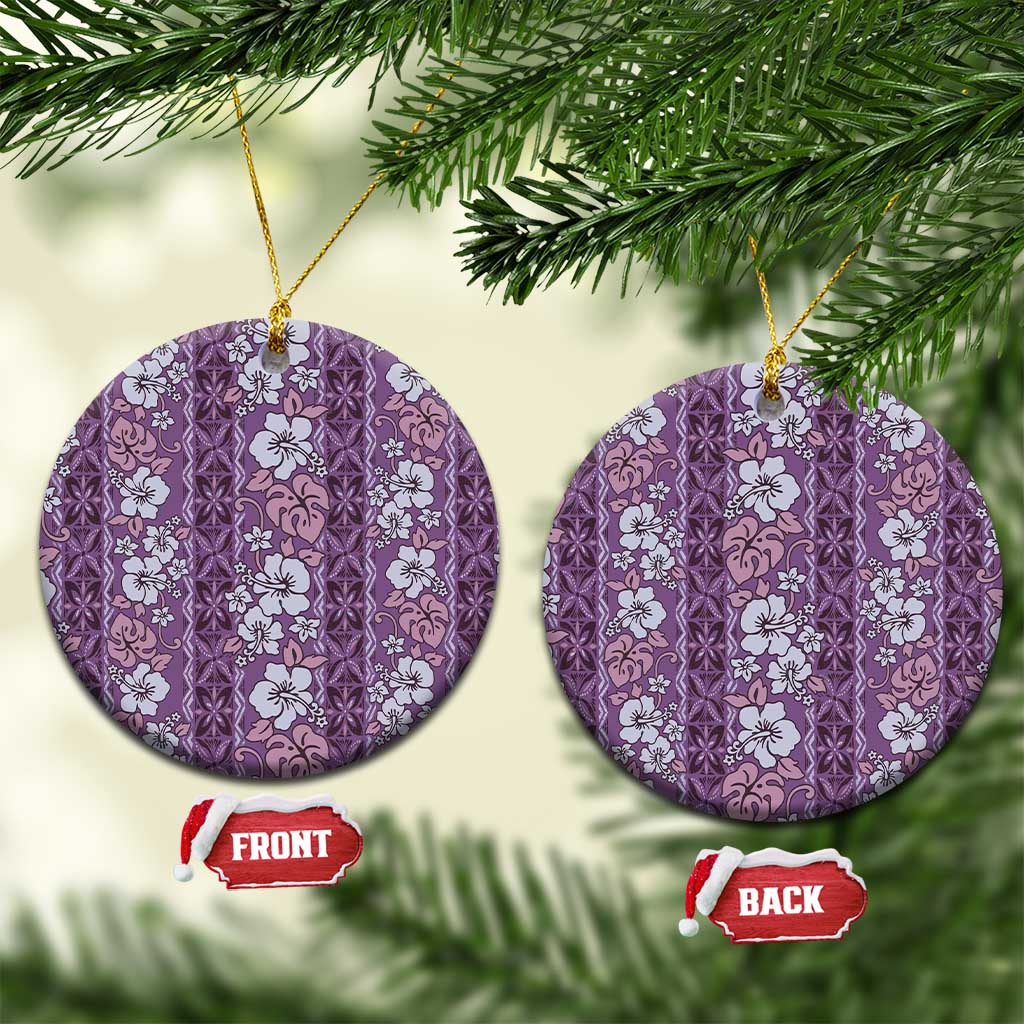 Hawaii Vintage Violet Hibiscus Tapa Pattern Ceramic Ornament LT05 Circle Violet - Polynesian Pride
