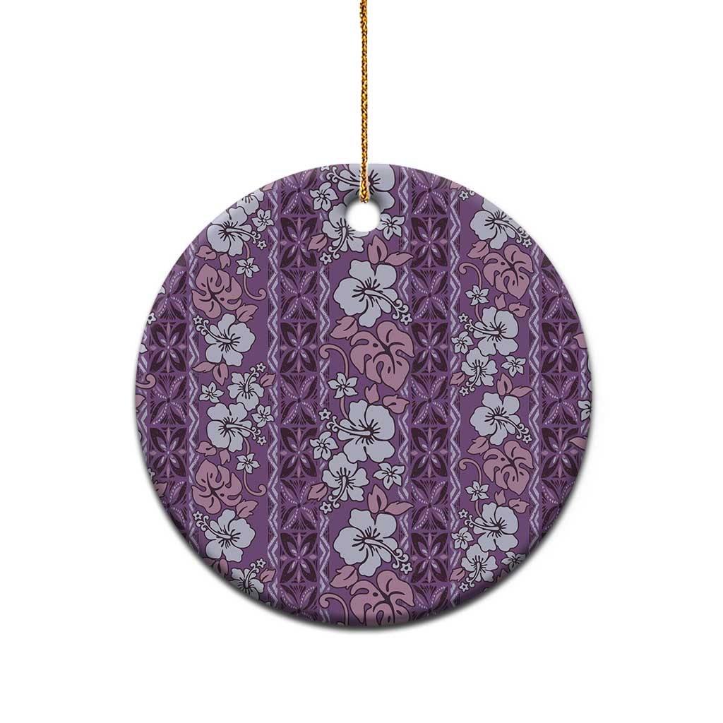 Hawaii Vintage Violet Hibiscus Tapa Pattern Ceramic Ornament LT05 - Polynesian Pride