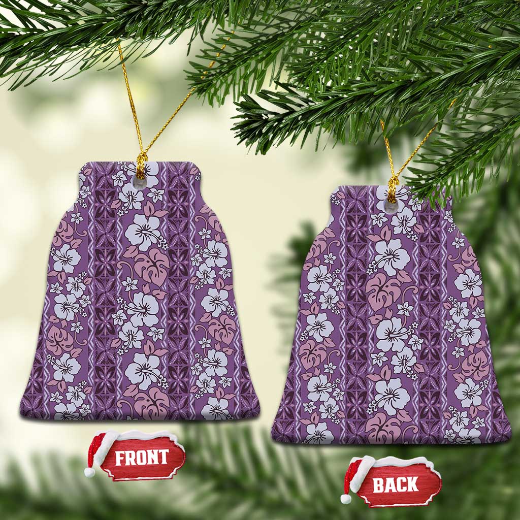 Hawaii Vintage Violet Hibiscus Tapa Pattern Ceramic Ornament LT05 Bell Flake Violet - Polynesian Pride