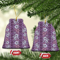 Hawaii Vintage Violet Hibiscus Tapa Pattern Ceramic Ornament LT05 Bell Flake Violet - Polynesian Pride