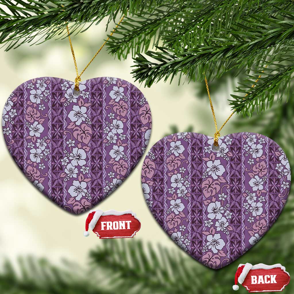 Hawaii Vintage Violet Hibiscus Tapa Pattern Ceramic Ornament LT05 Heart Violet - Polynesian Pride