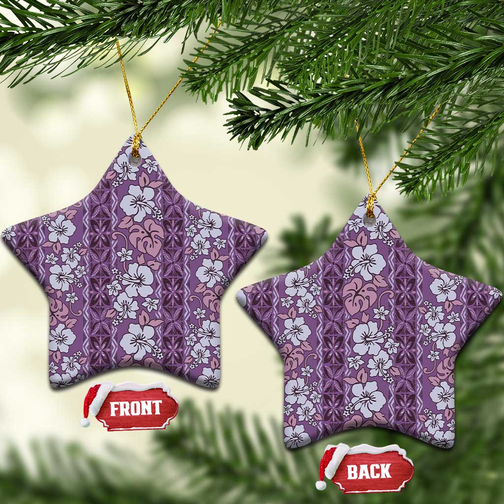 Hawaii Vintage Violet Hibiscus Tapa Pattern Ceramic Ornament LT05 Star Violet - Polynesian Pride
