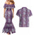 Hawaii Vintage Violet Hibiscus Tapa Pattern Couples Matching Mermaid Dress and Hawaiian Shirt