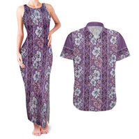 Hawaii Vintage Violet Hibiscus Tapa Pattern Couples Matching Tank Maxi Dress and Hawaiian Shirt LT05 Violet - Polynesian Pride