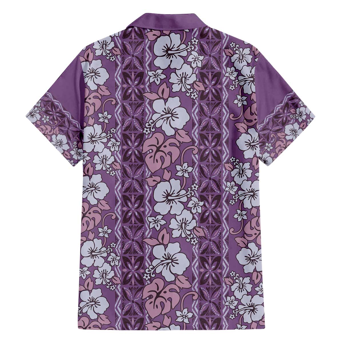 Hawaii Vintage Violet Hibiscus Tapa Pattern Family Matching Off The Shoulder Long Sleeve Dress and Hawaiian Shirt