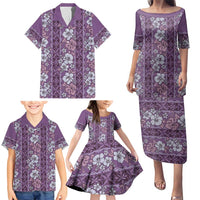 Hawaii Vintage Violet Hibiscus Tapa Pattern Family Matching Puletasi and Hawaiian Shirt LT05 - Polynesian Pride
