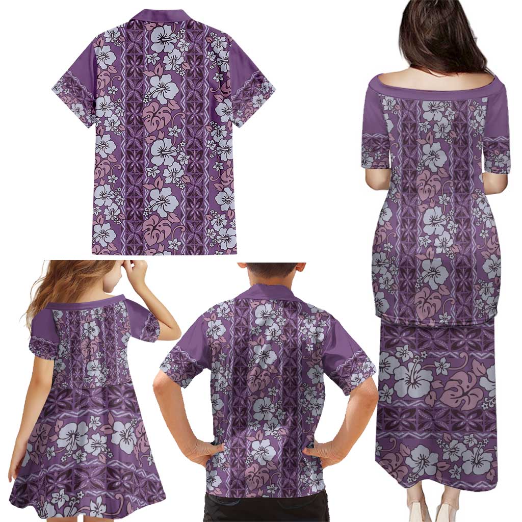Hawaii Vintage Violet Hibiscus Tapa Pattern Family Matching Puletasi and Hawaiian Shirt LT05 - Polynesian Pride