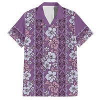 Hawaii Vintage Violet Hibiscus Tapa Pattern Family Matching Puletasi and Hawaiian Shirt LT05 Dad's Shirt - Short Sleeve Violet - Polynesian Pride