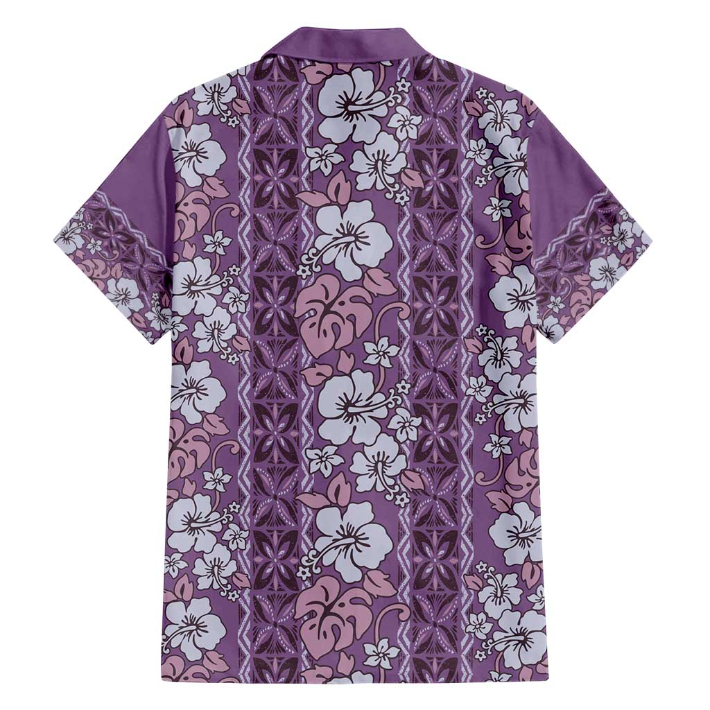 Hawaii Vintage Violet Hibiscus Tapa Pattern Family Matching Puletasi and Hawaiian Shirt LT05 - Polynesian Pride