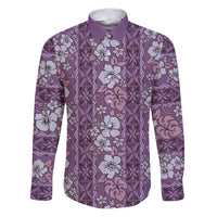 Hawaii Vintage Violet Hibiscus Tapa Pattern Family Matching Puletasi and Hawaiian Shirt LT05 Dad's Shirt - Long Sleeve Violet - Polynesian Pride