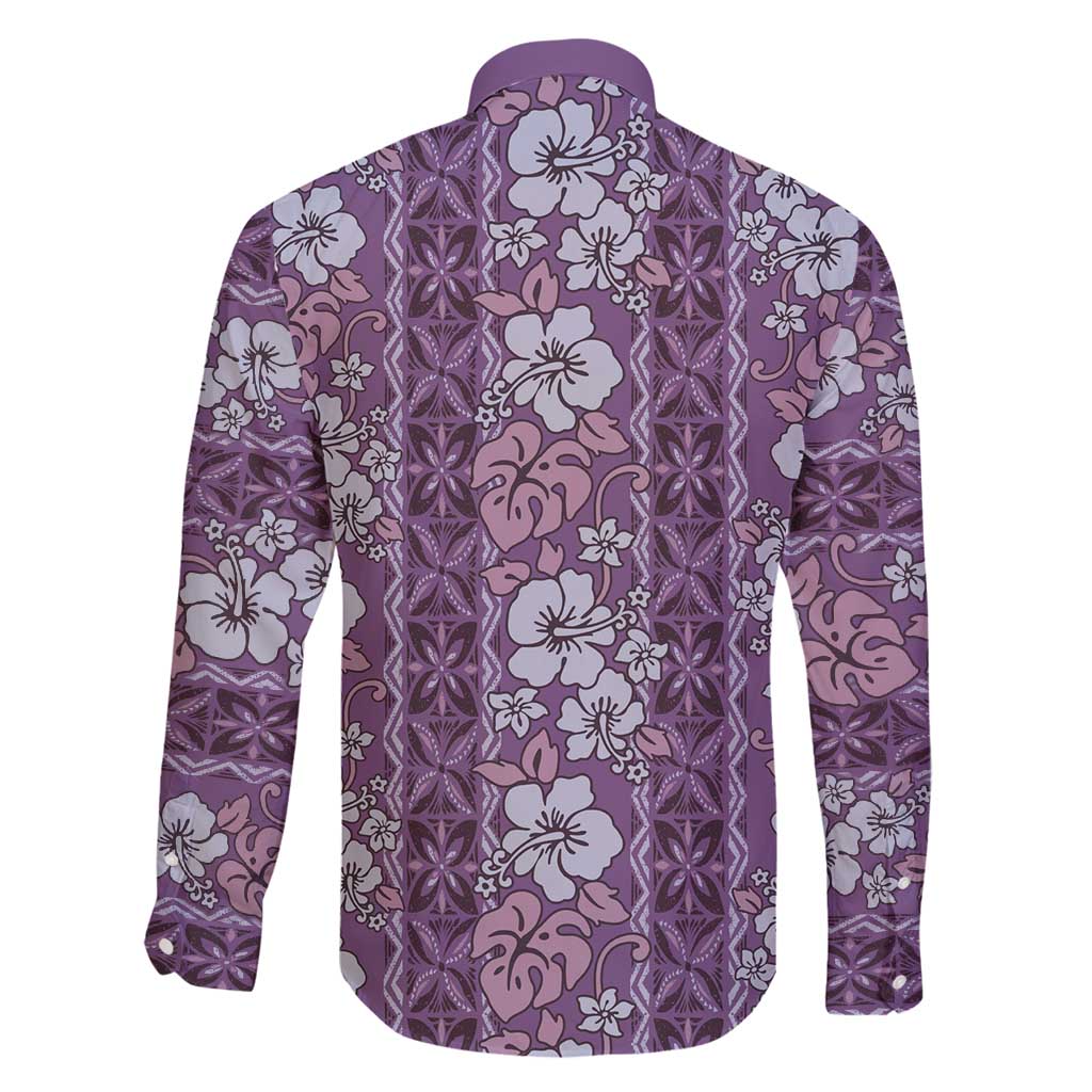 Hawaii Vintage Violet Hibiscus Tapa Pattern Family Matching Puletasi and Hawaiian Shirt LT05 - Polynesian Pride