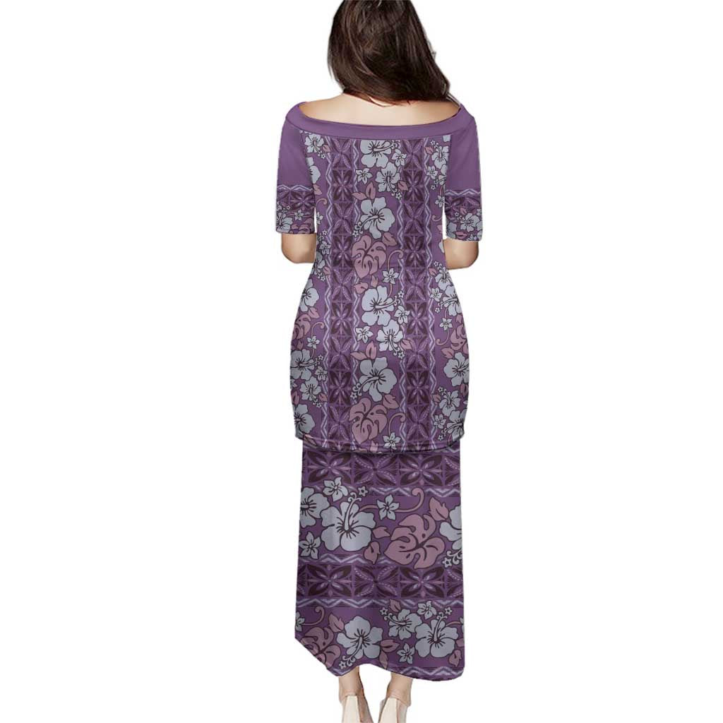 Hawaii Vintage Violet Hibiscus Tapa Pattern Family Matching Puletasi and Hawaiian Shirt LT05 - Polynesian Pride