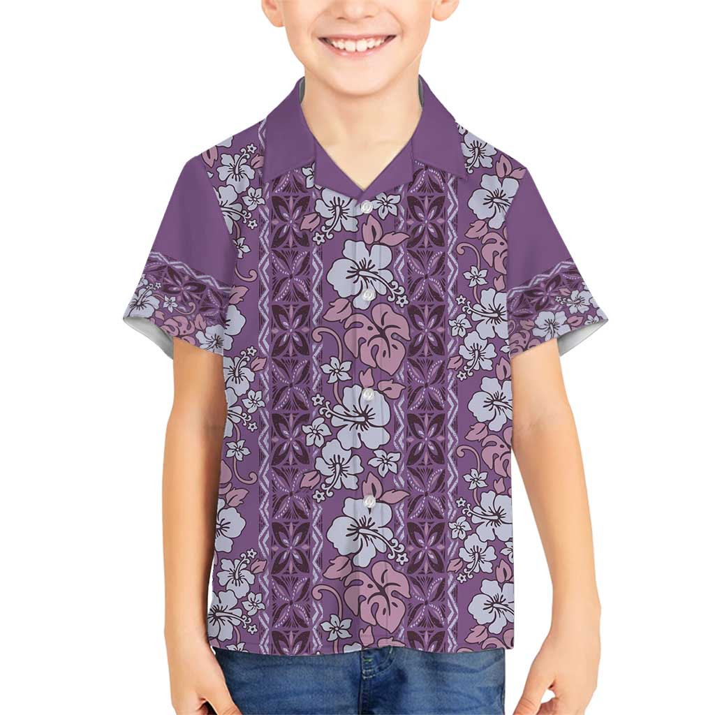 Hawaii Vintage Violet Hibiscus Tapa Pattern Family Matching Puletasi and Hawaiian Shirt LT05 Son's Shirt Violet - Polynesian Pride