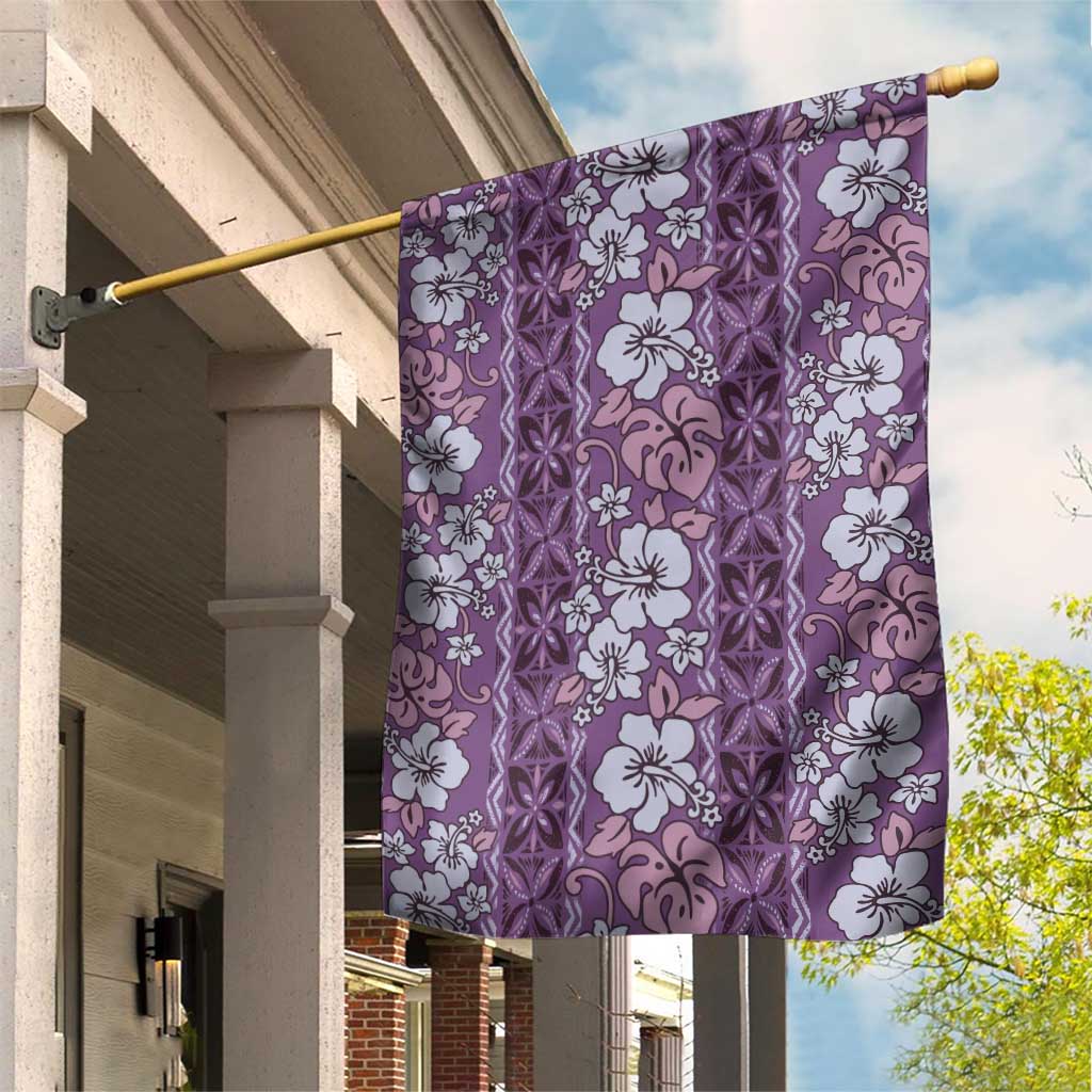 Hawaii Vintage Violet Hibiscus Tapa Pattern Garden Flag