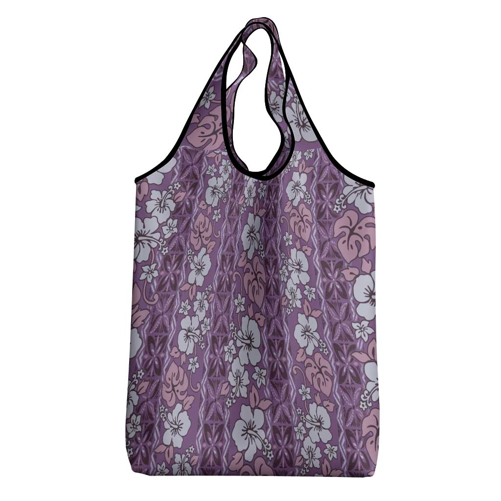 Hawaii Vintage Violet Hibiscus Tapa Pattern Grocery Bag LT05 - Polynesian Pride