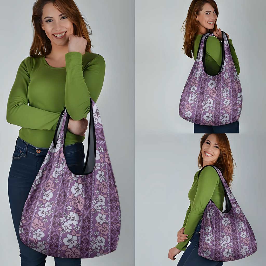 Hawaii Vintage Violet Hibiscus Tapa Pattern Grocery Bag LT05 - Polynesian Pride
