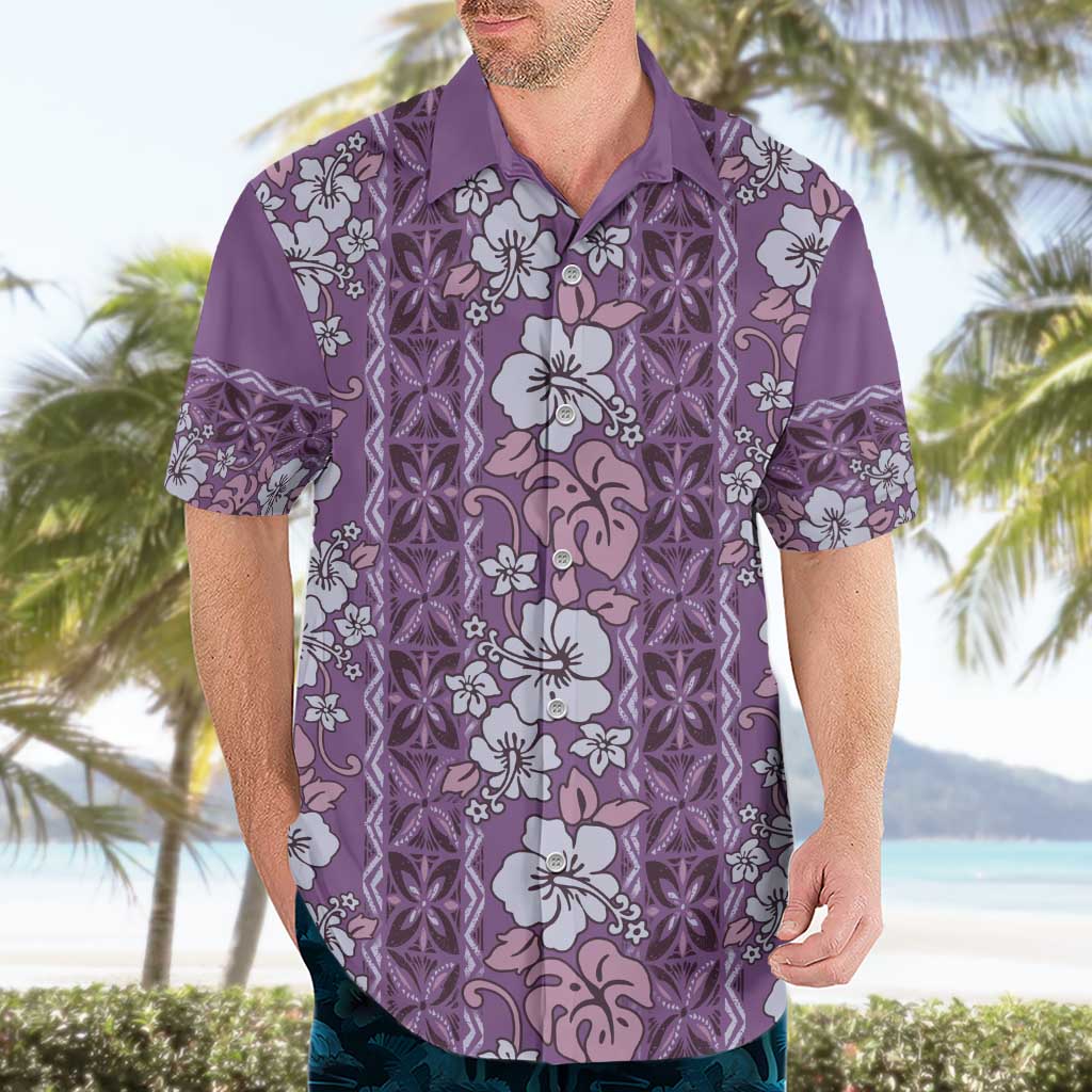 Hawaii Vintage Violet Hibiscus Tapa Pattern Hawaiian Shirt LT05 - Polynesian Pride