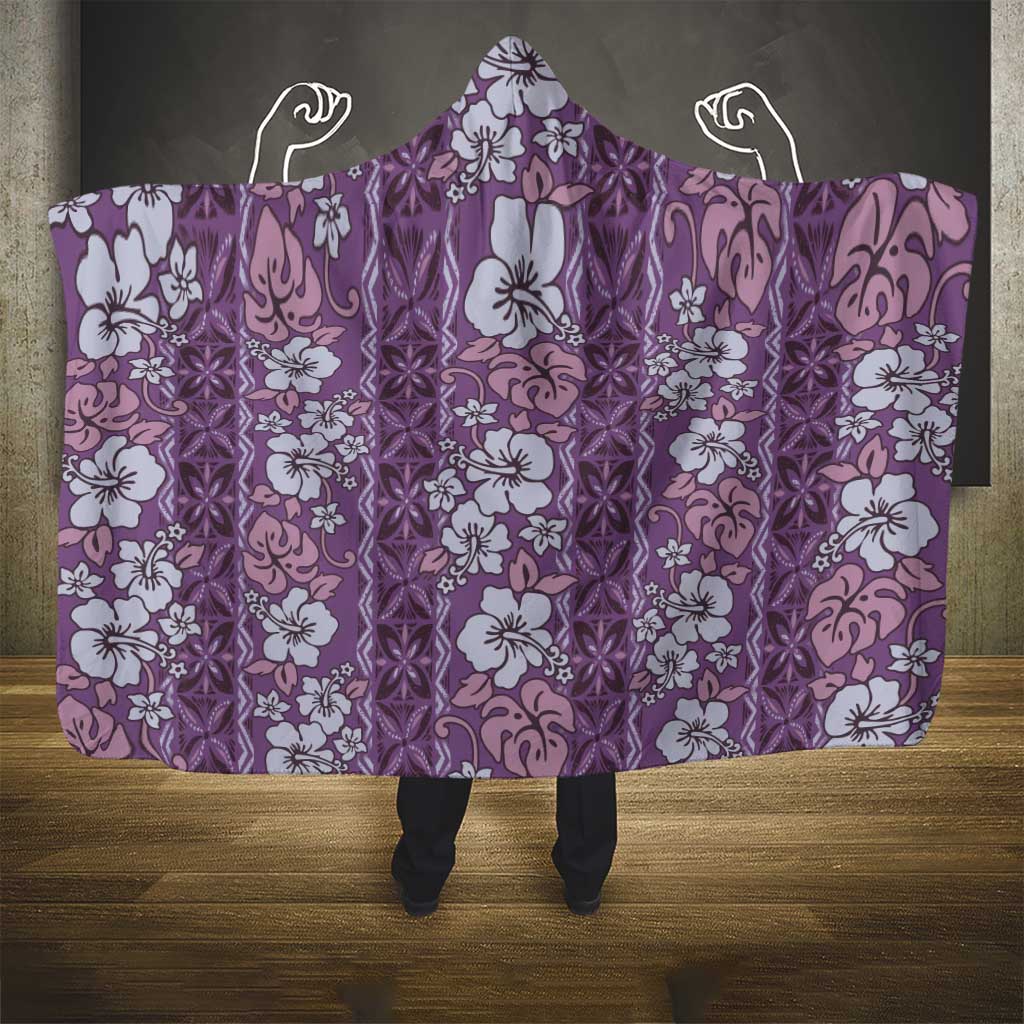 Hawaii Vintage Violet Hibiscus Tapa Pattern Hooded Blanket LT05 - Polynesian Pride