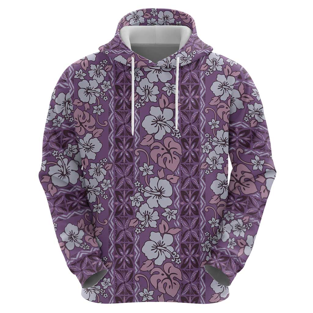 Hawaii Vintage Violet Hibiscus Tapa Pattern Hoodie