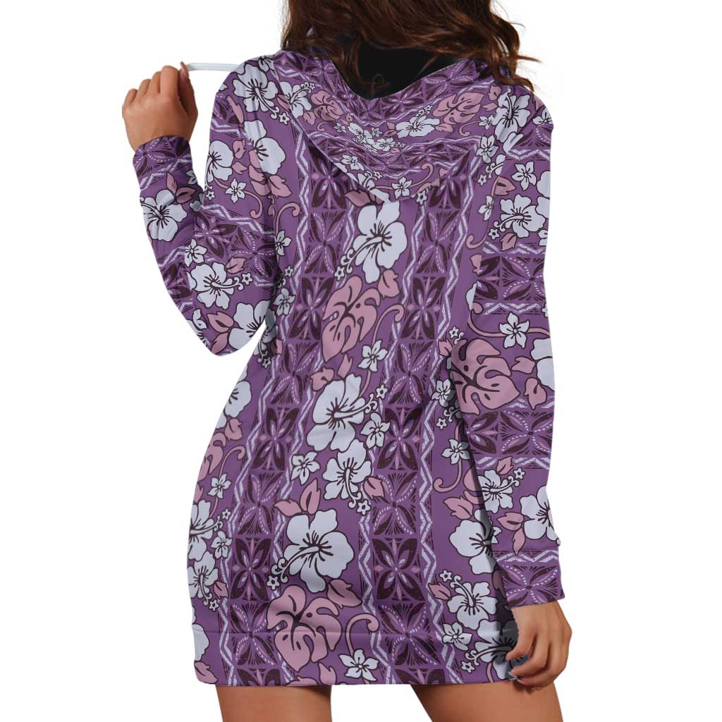 Hawaii Vintage Violet Hibiscus Tapa Pattern Hoodie Dress LT05 - Polynesian Pride