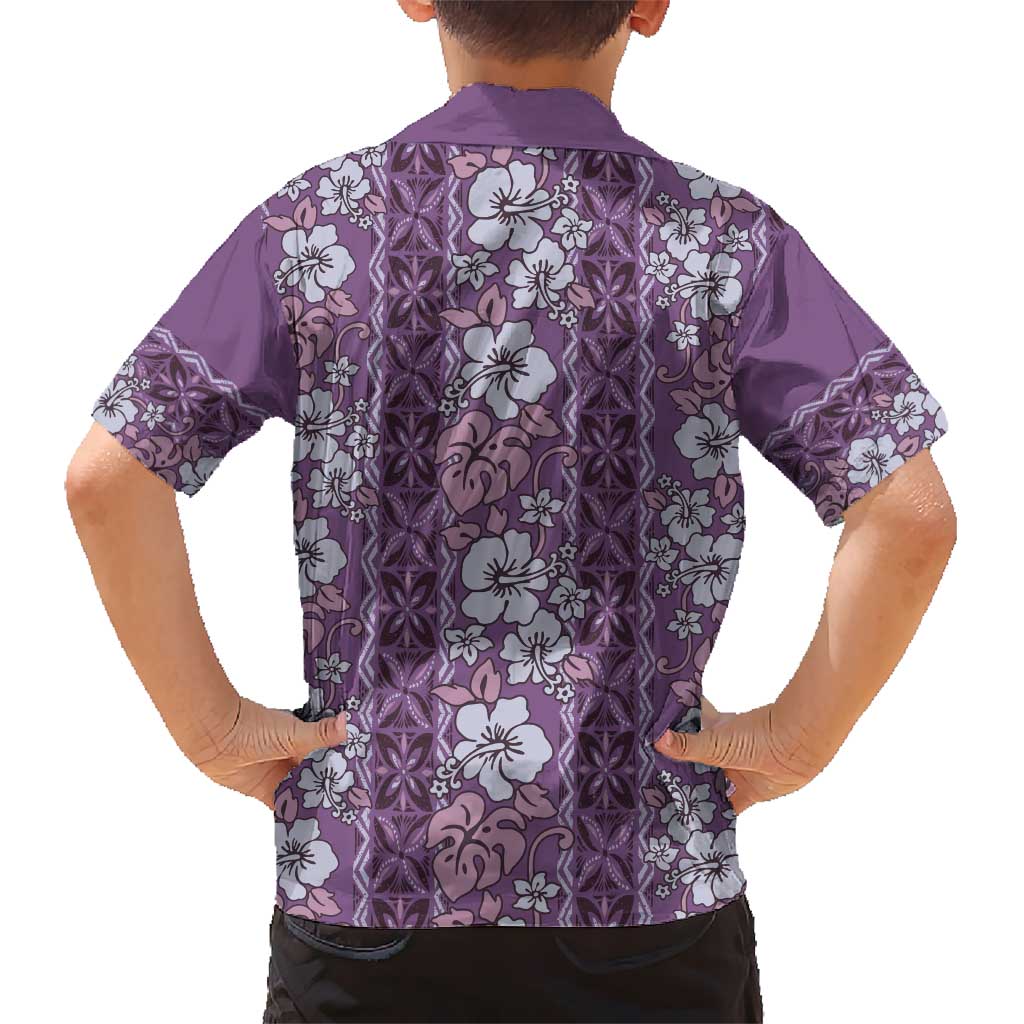 Hawaii Vintage Violet Hibiscus Tapa Pattern Kid Hawaiian Shirt