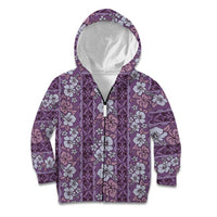Hawaii Vintage Violet Hibiscus Tapa Pattern Kid Hoodie