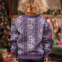 Hawaii Vintage Violet Hibiscus Tapa Pattern Kid Ugly Christmas Sweater