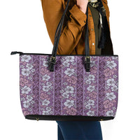 Hawaii Vintage Violet Hibiscus Tapa Pattern Leather Tote Bag LT05 - Polynesian Pride