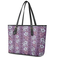 Hawaii Vintage Violet Hibiscus Tapa Pattern Leather Tote Bag LT05 - Polynesian Pride