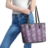 Hawaii Vintage Violet Hibiscus Tapa Pattern Leather Tote Bag LT05 - Polynesian Pride