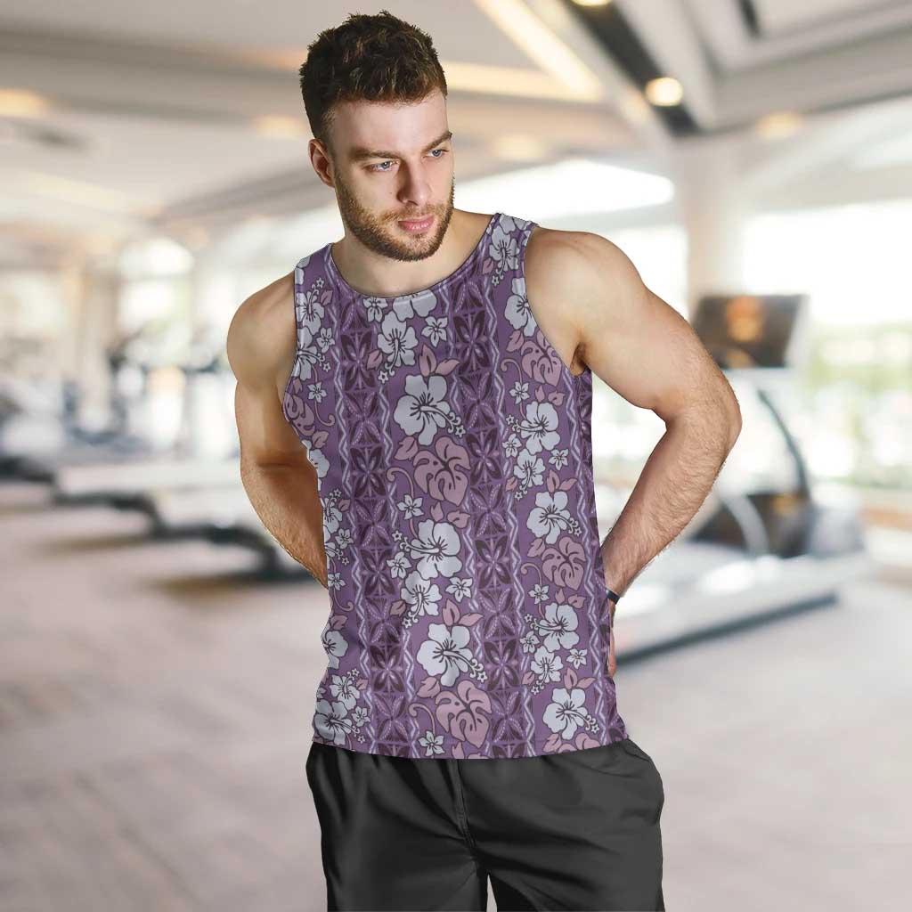 Hawaii Vintage Violet Hibiscus Tapa Pattern Men Tank Top LT05 Violet - Polynesian Pride