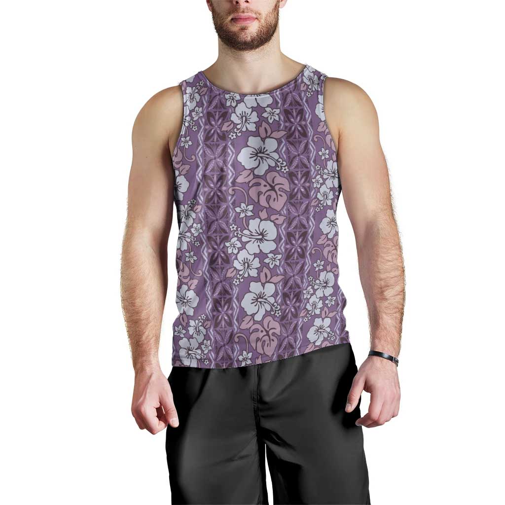 Hawaii Vintage Violet Hibiscus Tapa Pattern Men Tank Top LT05 - Polynesian Pride