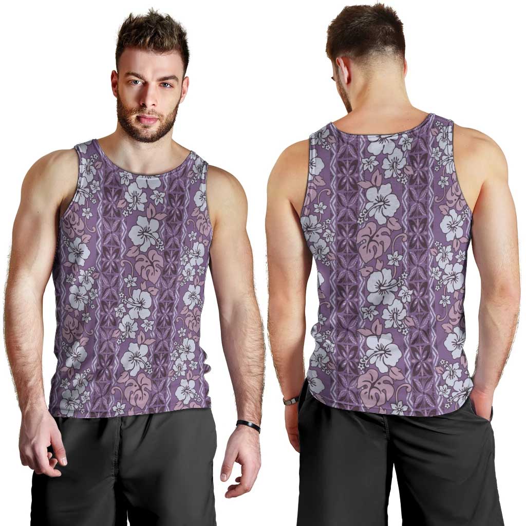 Hawaii Vintage Violet Hibiscus Tapa Pattern Men Tank Top LT05 - Polynesian Pride