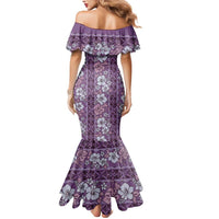 Hawaii Vintage Violet Hibiscus Tapa Pattern Mermaid Dress