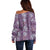 Hawaii Vintage Violet Hibiscus Tapa Pattern Off Shoulder Sweater