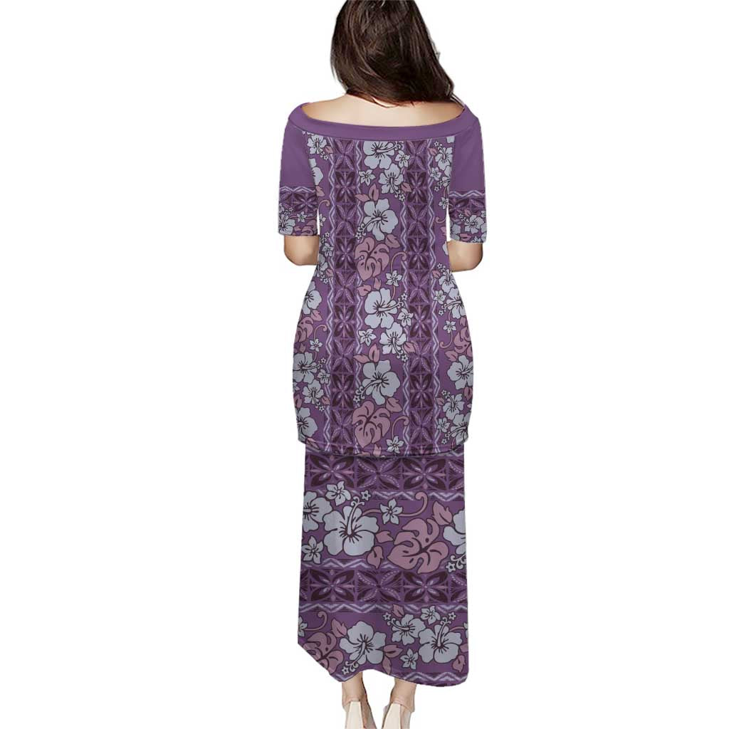 Hawaii Vintage Violet Hibiscus Tapa Pattern Puletasi LT05 - Polynesian Pride
