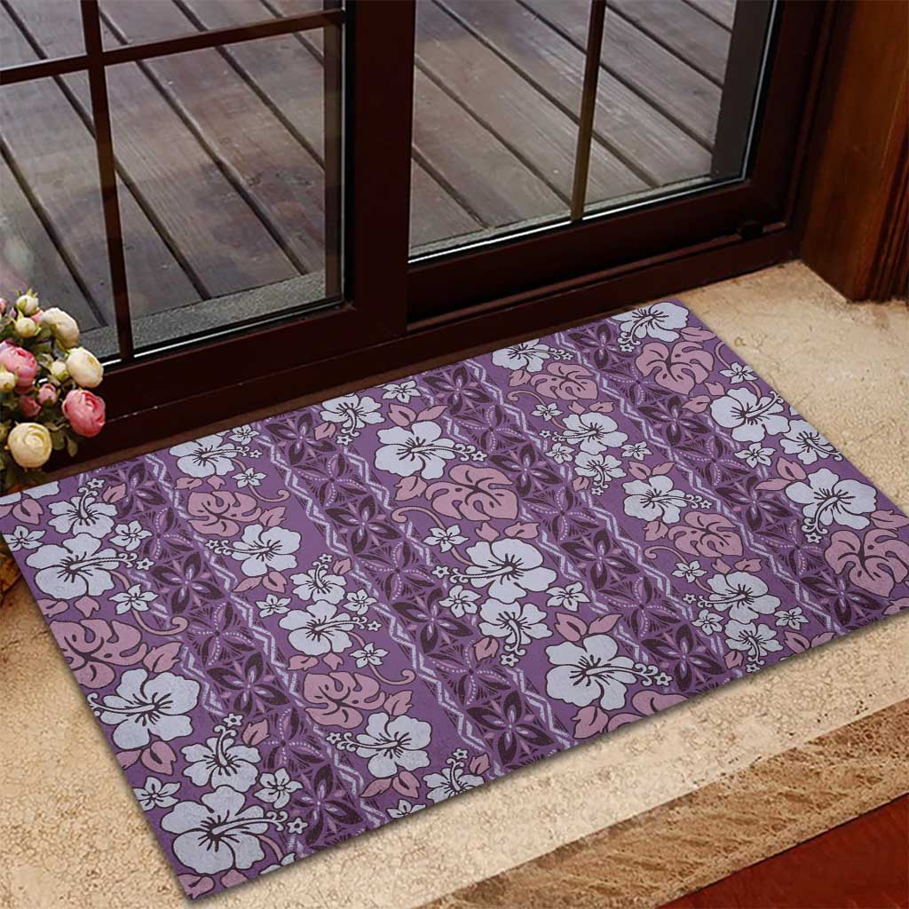 Hawaii Vintage Violet Hibiscus Tapa Pattern Rubber Doormat LT05 - Polynesian Pride