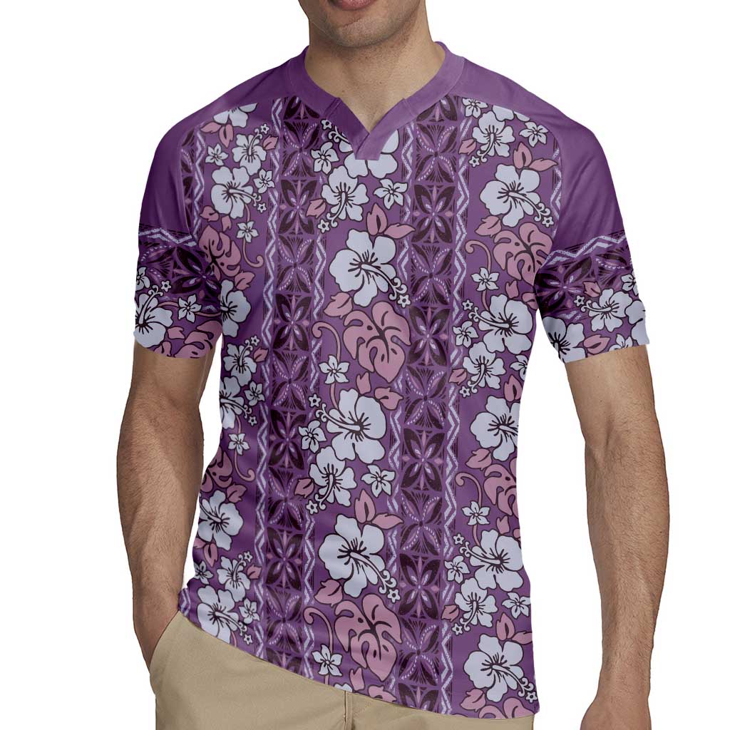 Hawaii Vintage Violet Hibiscus Tapa Pattern Rugby Jersey LT05 - Polynesian Pride