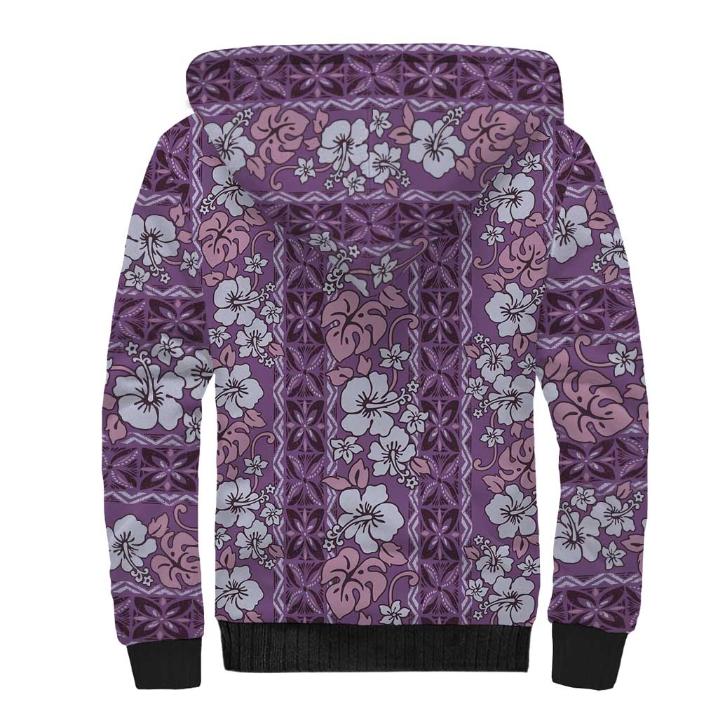 Hawaii Vintage Violet Hibiscus Tapa Pattern Sherpa Hoodie LT05 - Polynesian Pride