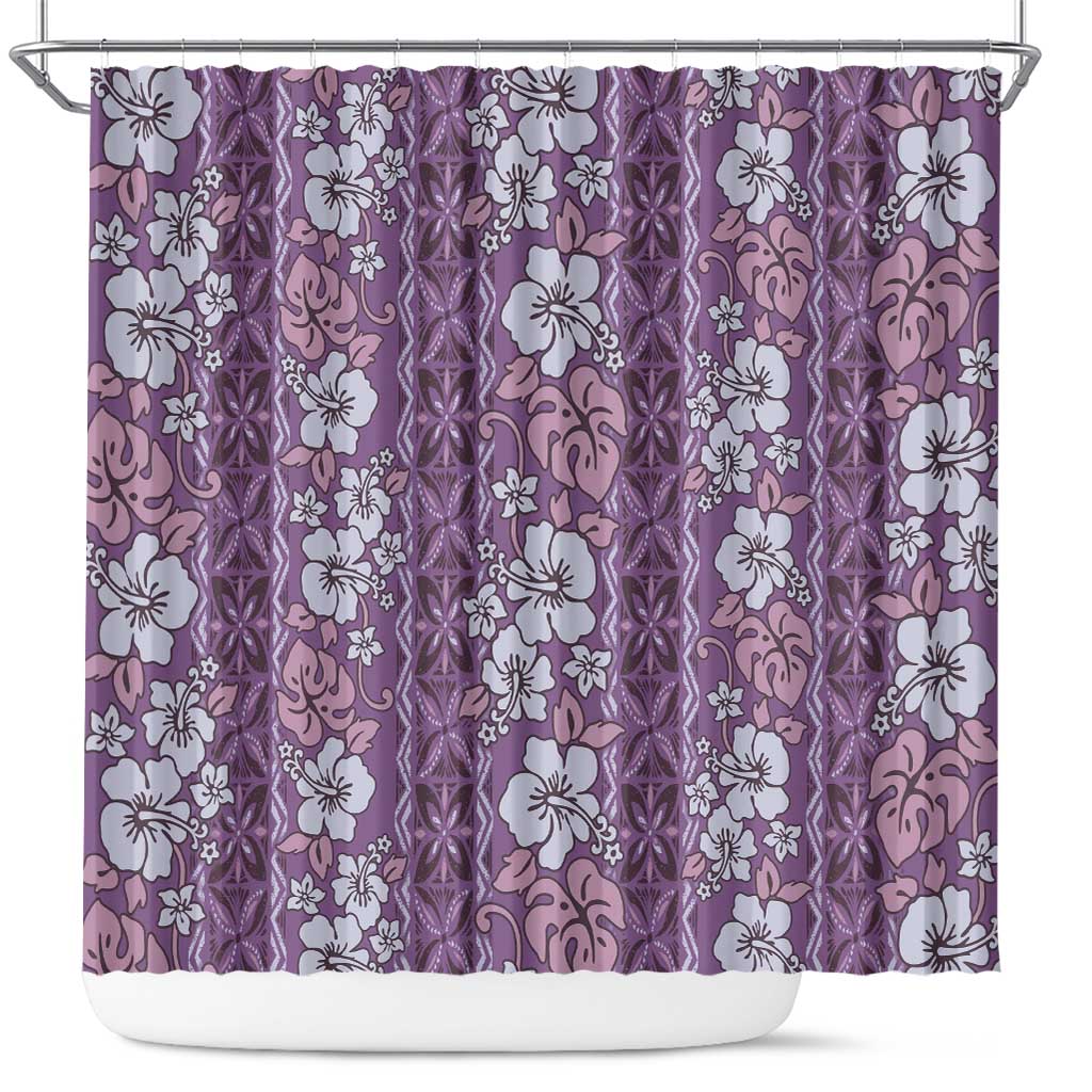 Hawaii Vintage Violet Hibiscus Tapa Pattern Shower Curtain