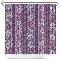 Hawaii Vintage Violet Hibiscus Tapa Pattern Shower Curtain
