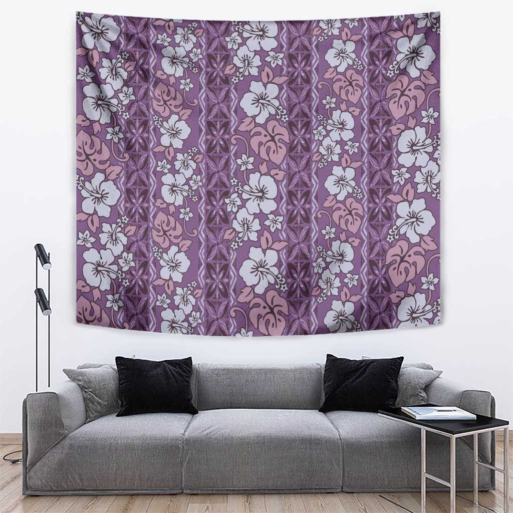 Hawaii Vintage Violet Hibiscus Tapa Pattern Tapestry