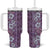 Hawaii Vintage Violet Hibiscus Tapa Pattern Tumbler With Handle